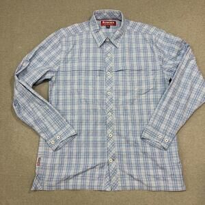 Simms Shirt Button Up Mens Large Blue Plaid Long Sleeve Fishing Hiking Gorpcore